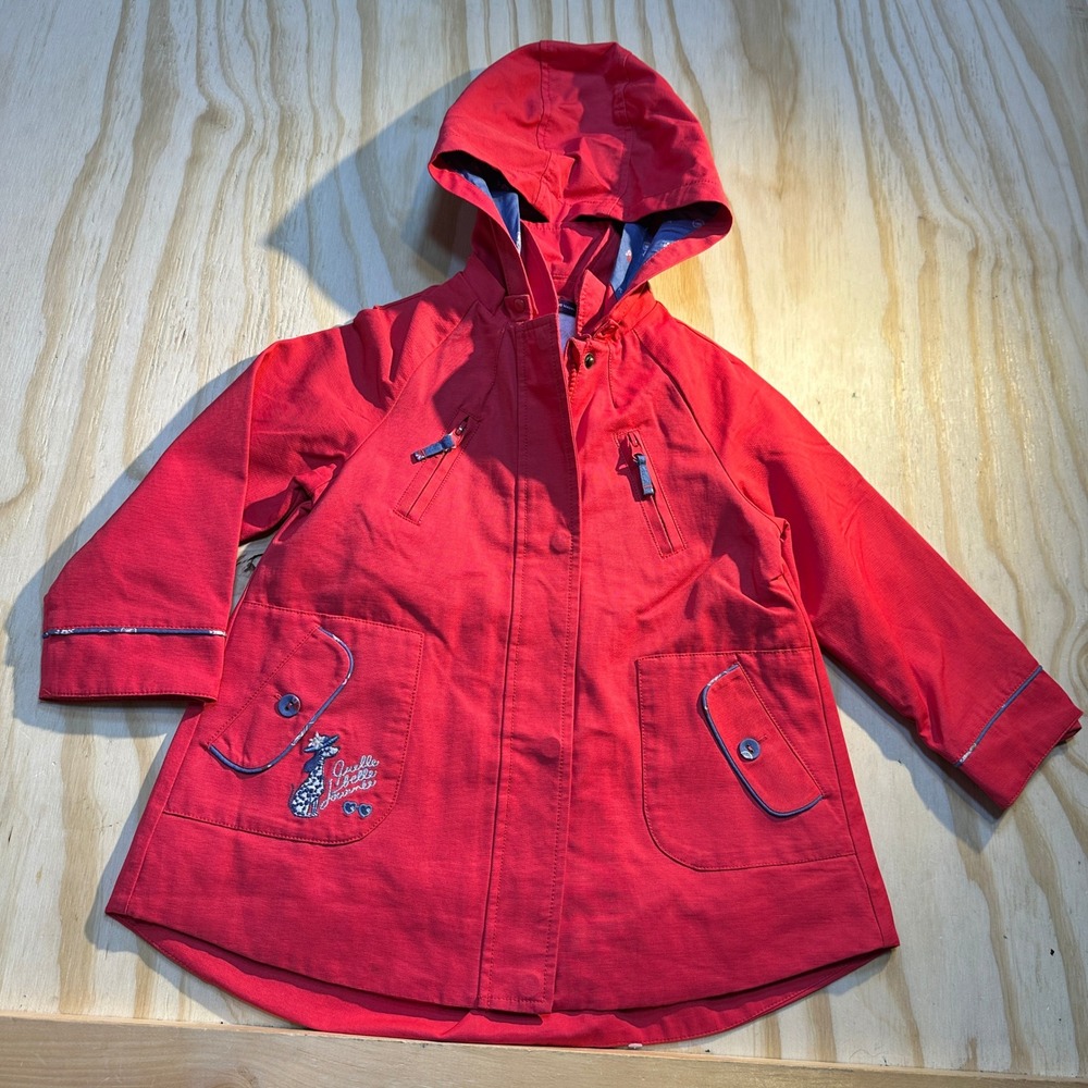Sergent Major Girls Red Hooded Raincoat Faux Fur Lined Giraffe Size 5 110cm